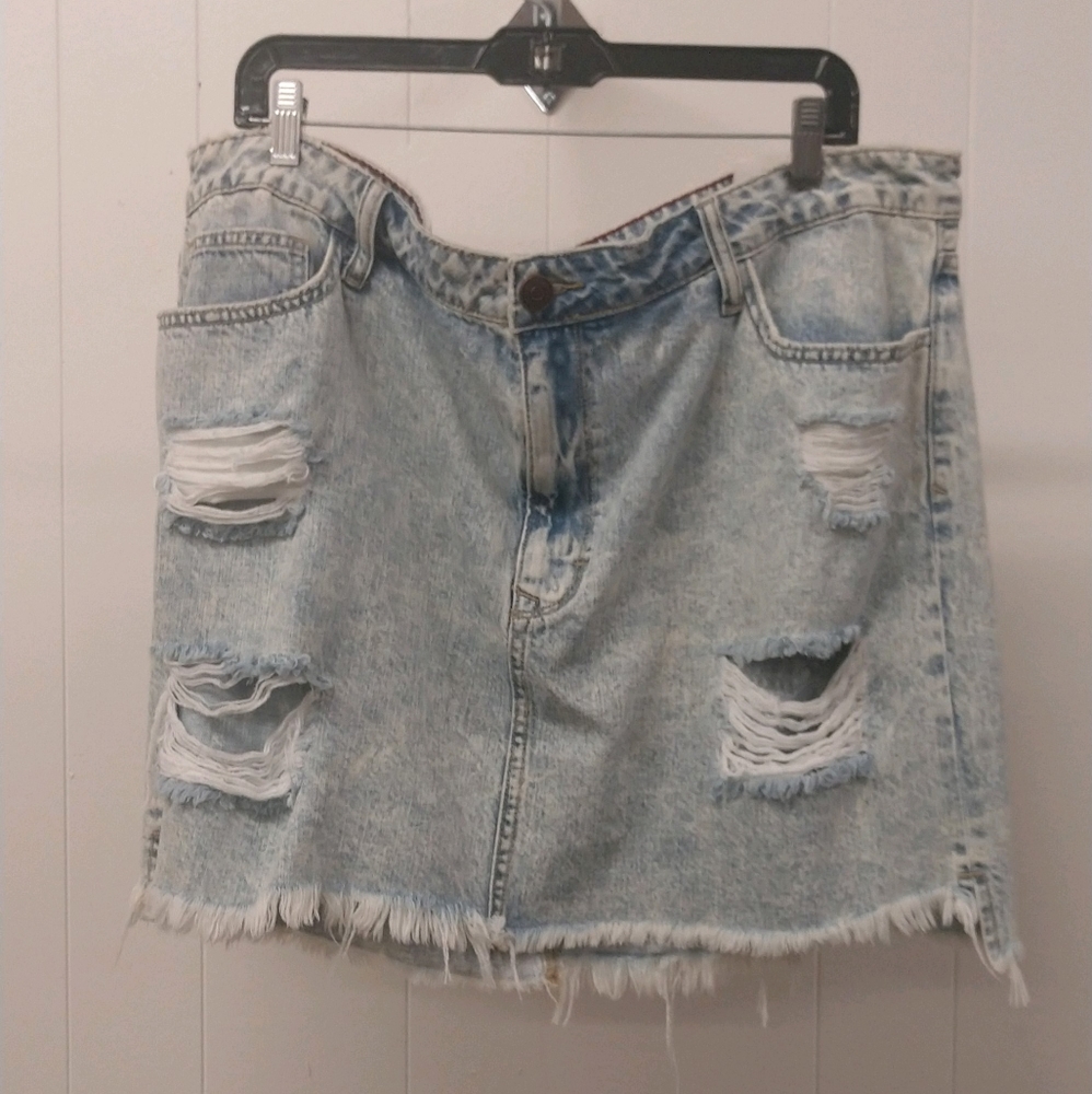 Denim Distressed Skirt